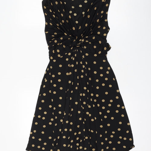Krisp Womens Black Polka Dot Polyester Skater Dress Size 16 V-Neck Pullover