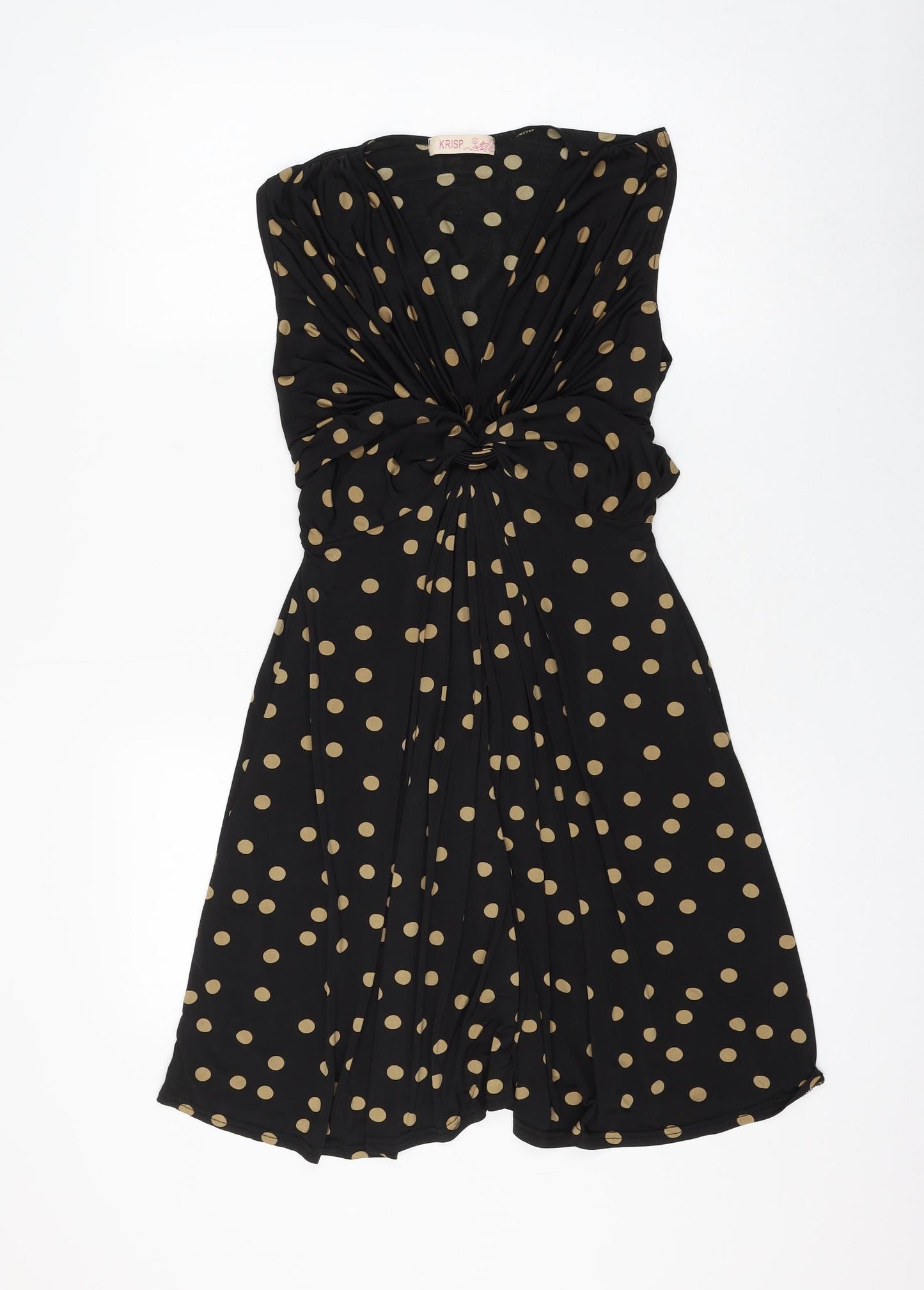 Krisp Womens Black Polka Dot Polyester Skater Dress Size 16 V-Neck Pullover
