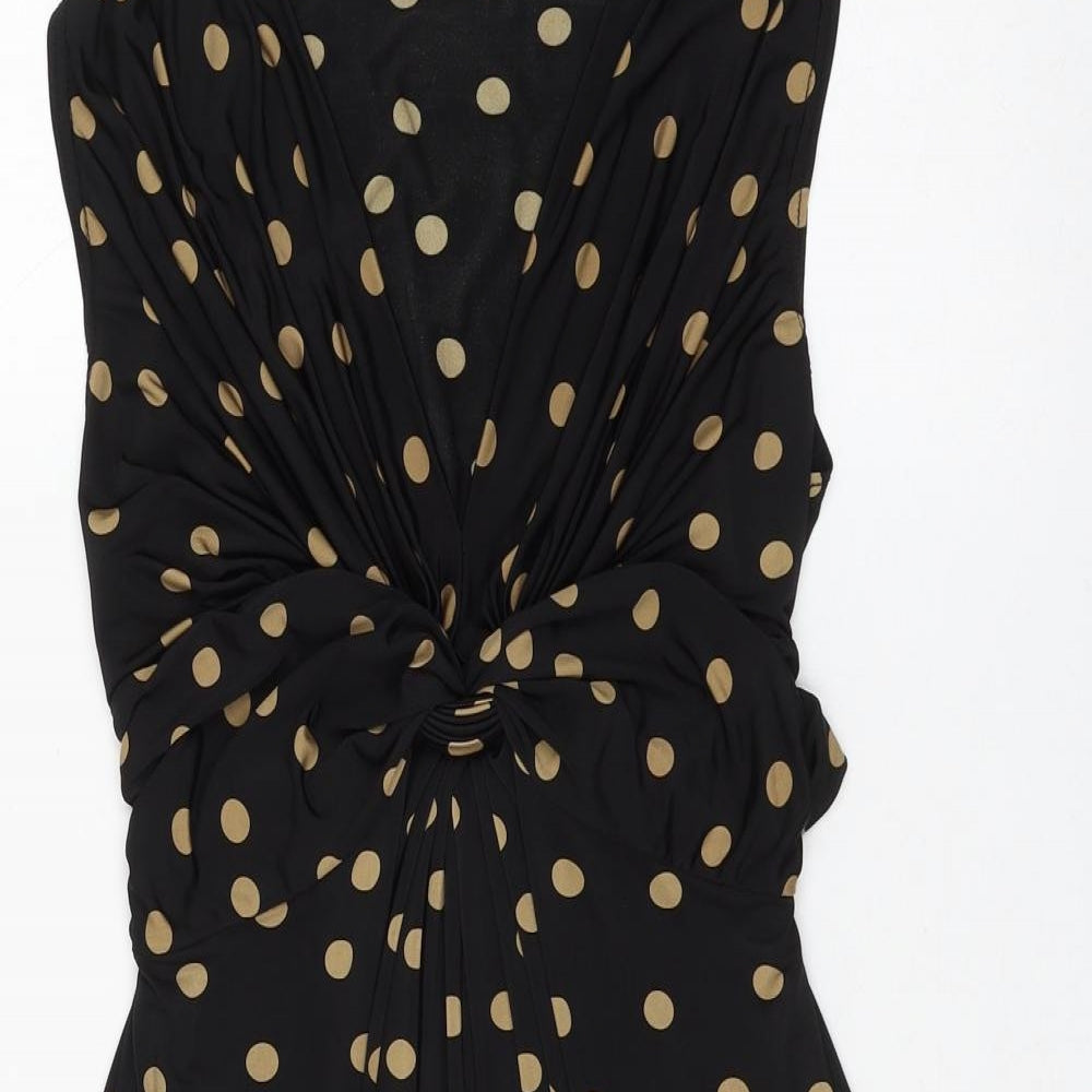 Krisp Womens Black Polka Dot Polyester Skater Dress Size 16 V-Neck Pullover