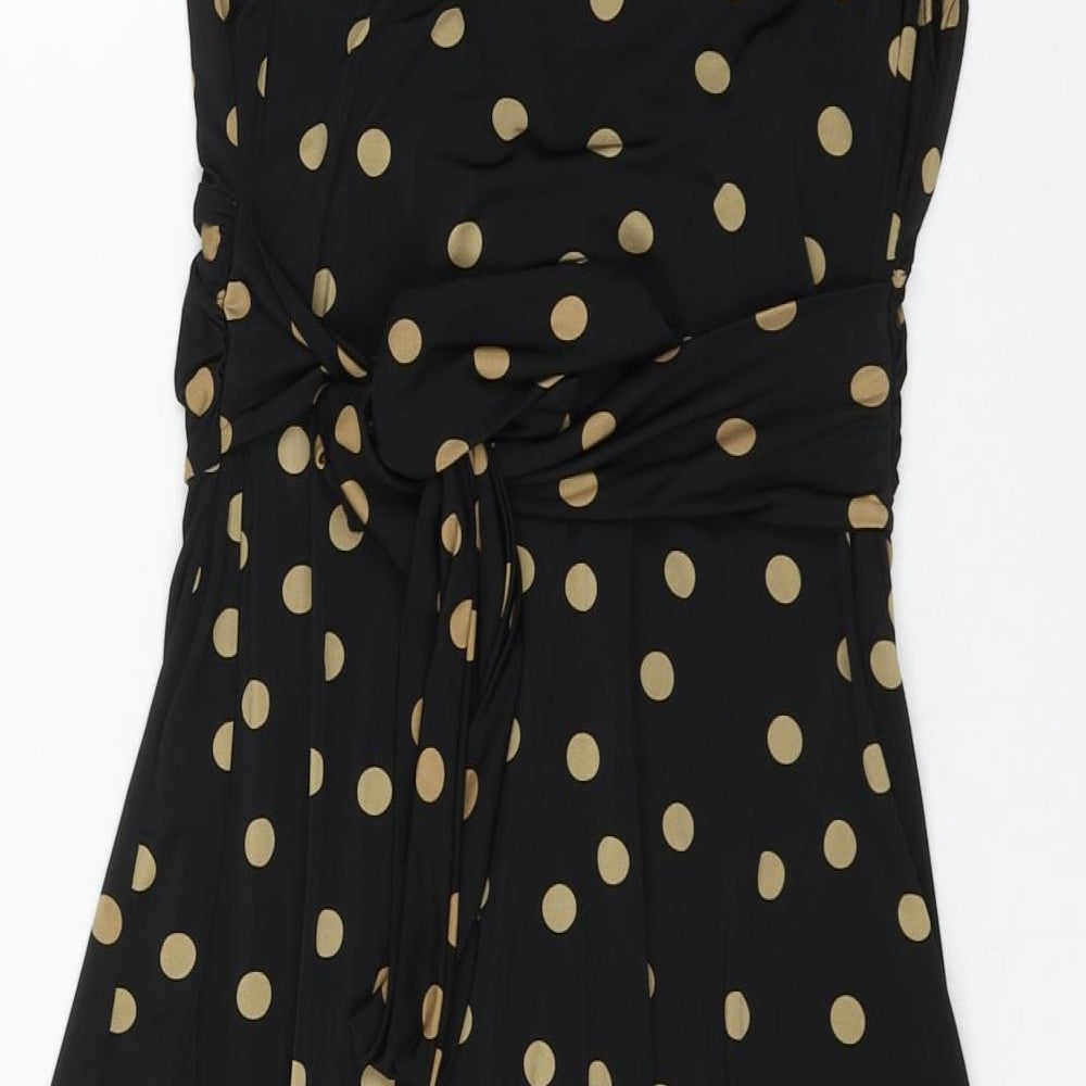 Krisp Womens Black Polka Dot Polyester Skater Dress Size 16 V-Neck Pullover