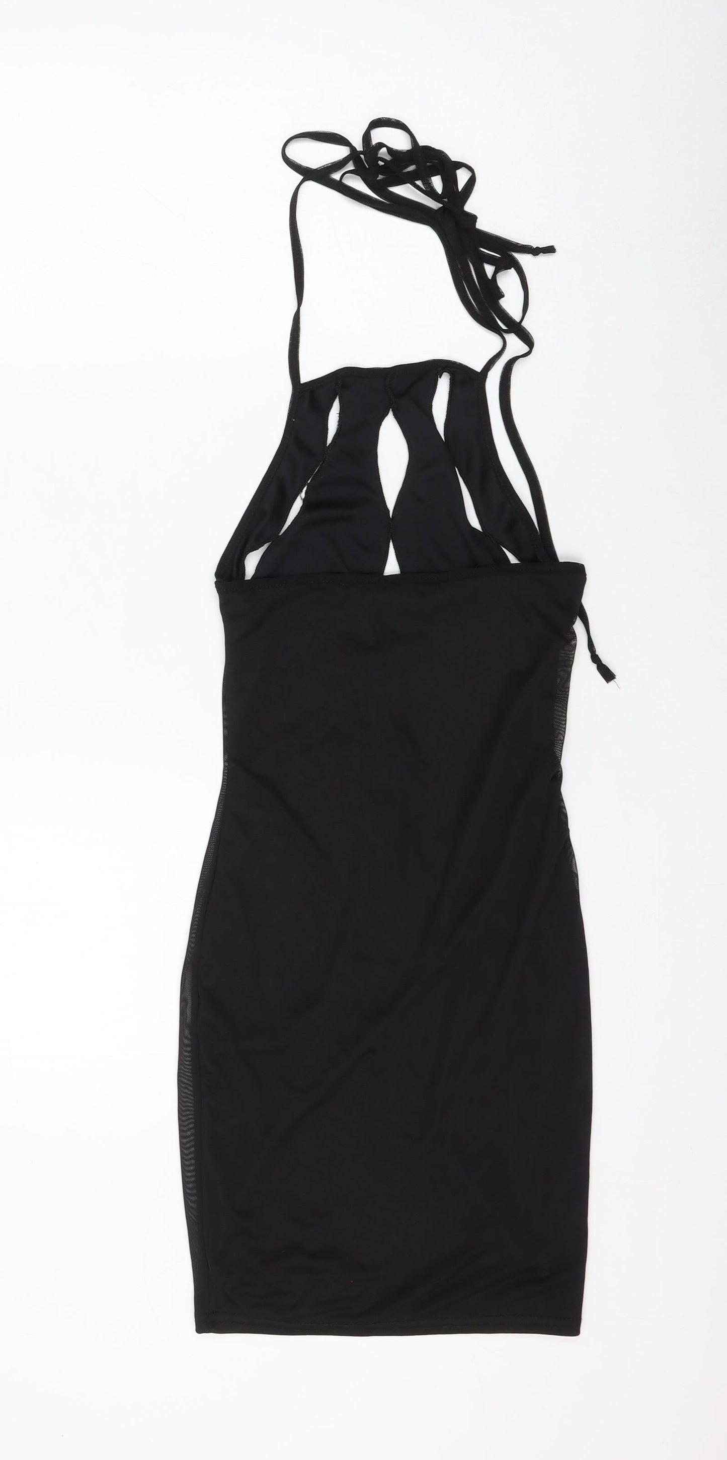PRETTYLITTLETHING Womens Black Polyester Mini Size 8 Halter