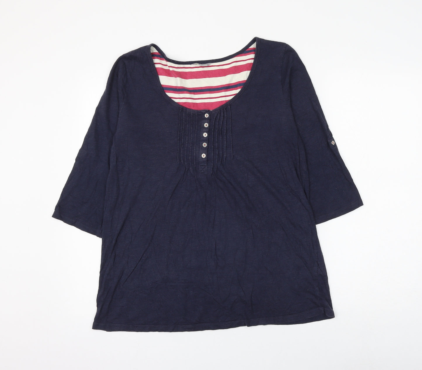 Marks and Spencer Womens Blue Cotton Basic Blouse Size 16 Scoop Neck