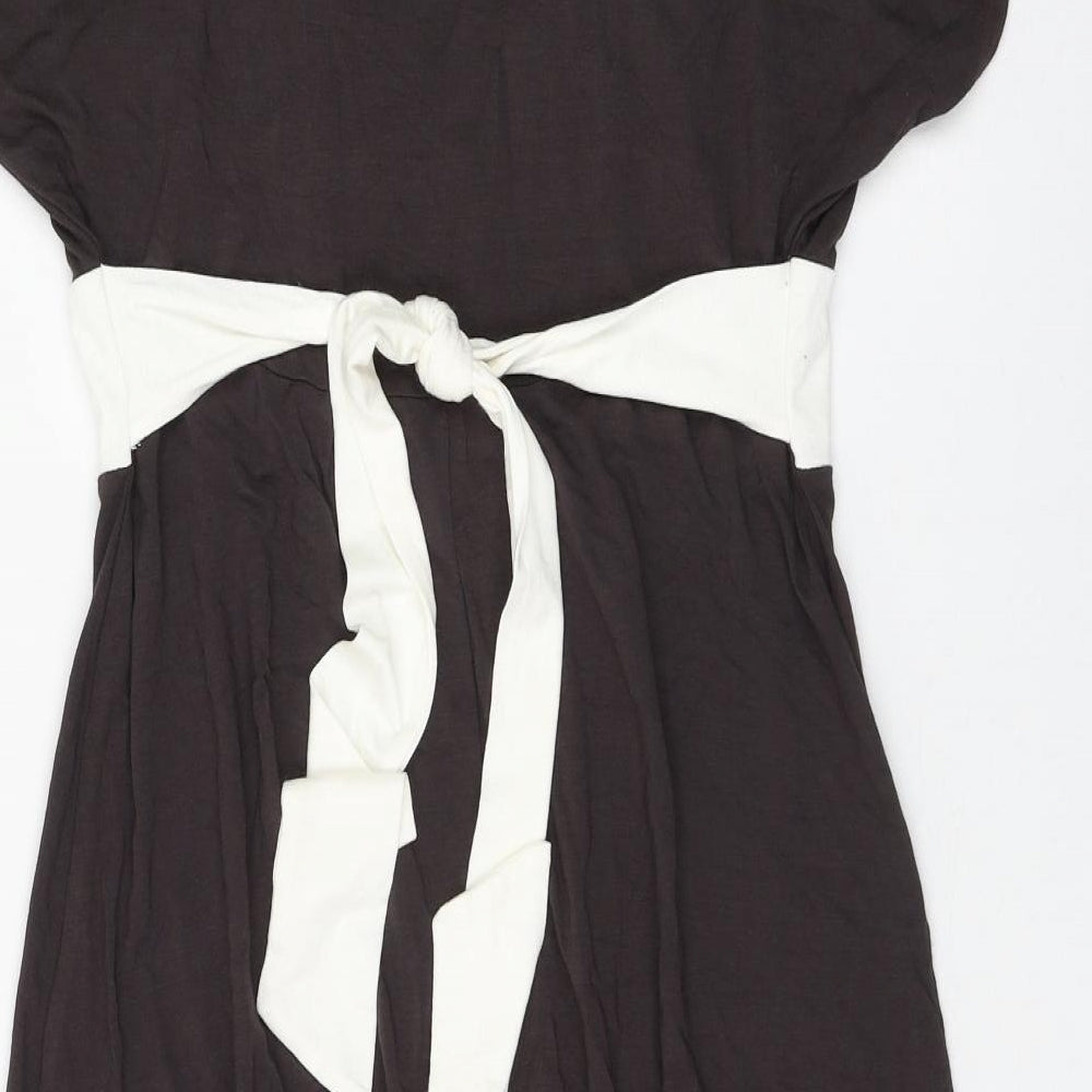 Select Womens Grey Polyester Skater Dress Size 14 V-Neck Tie