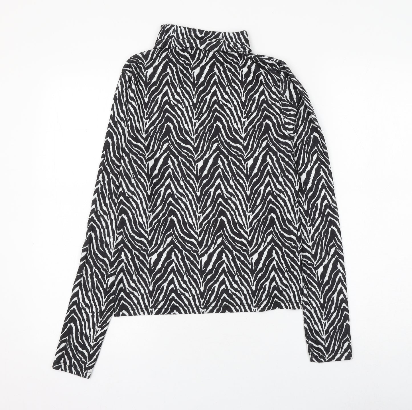 Primark Womens Black Roll Neck Animal Print Polyester Pullover Jumper Size 10 - Zebra Print