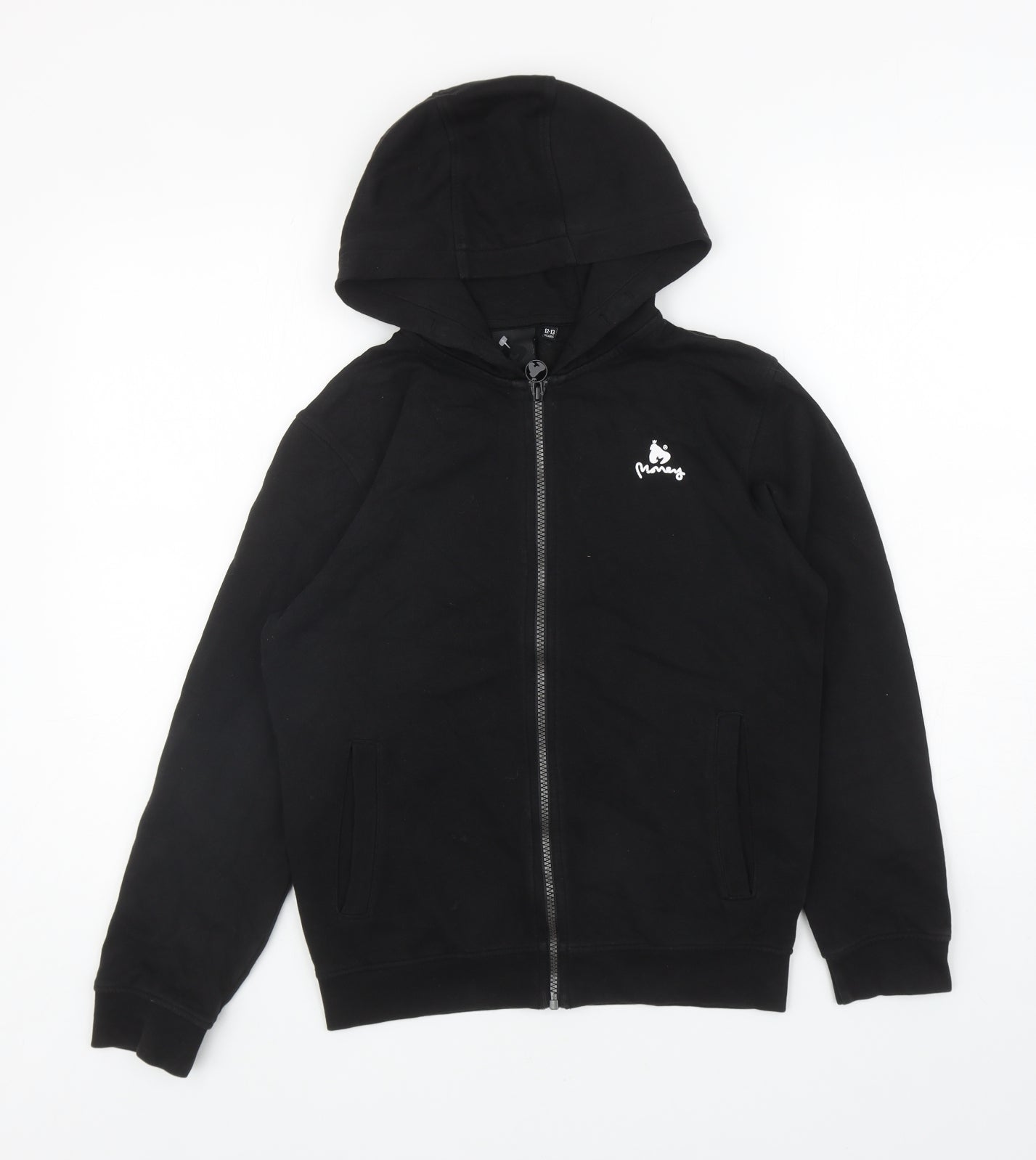 Money Clothing Boys Black Cotton Full Zip Hoodie Size 12-13 Years Zip