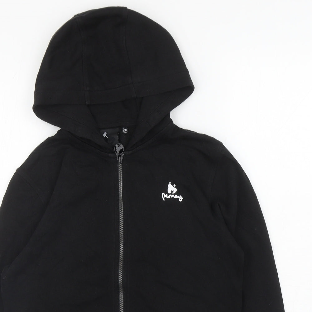 Money Clothing Boys Black Cotton Full Zip Hoodie Size 12-13 Years Zip
