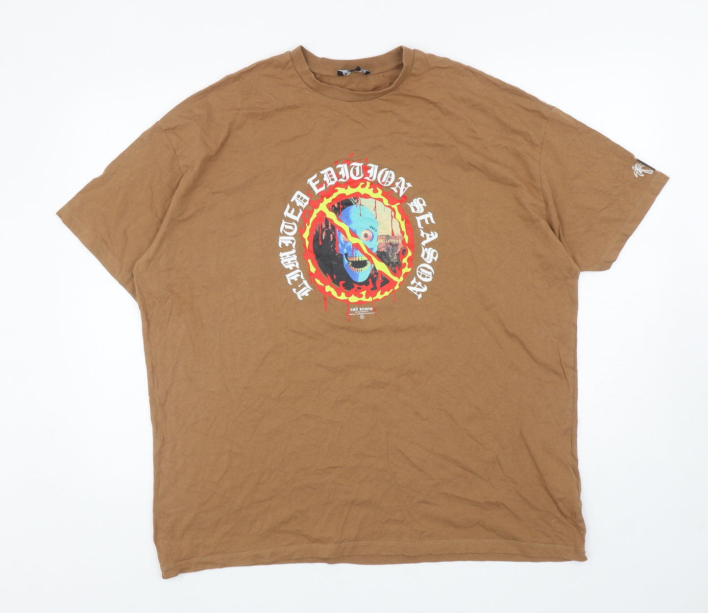 Boohoo Man Mens Brown Cotton T-Shirt Size M Round Neck - Limited Edition Season