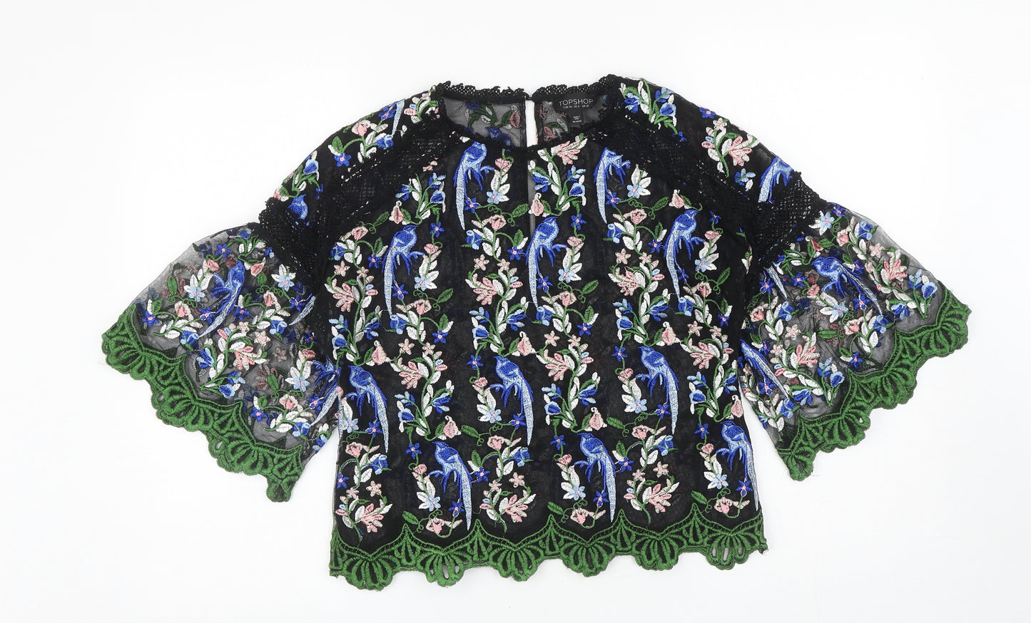 Topshop Womens Multicoloured Floral Polyester Basic Blouse Size 10 Boat Neck