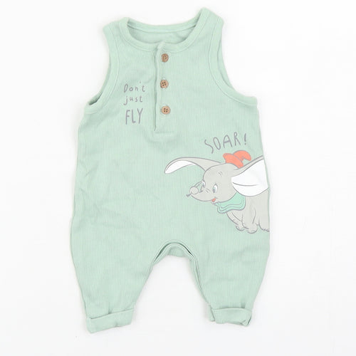Nutmeg Baby Green Cotton Babygrow One-Piece Size 0-3 Months Snap - Dumbo