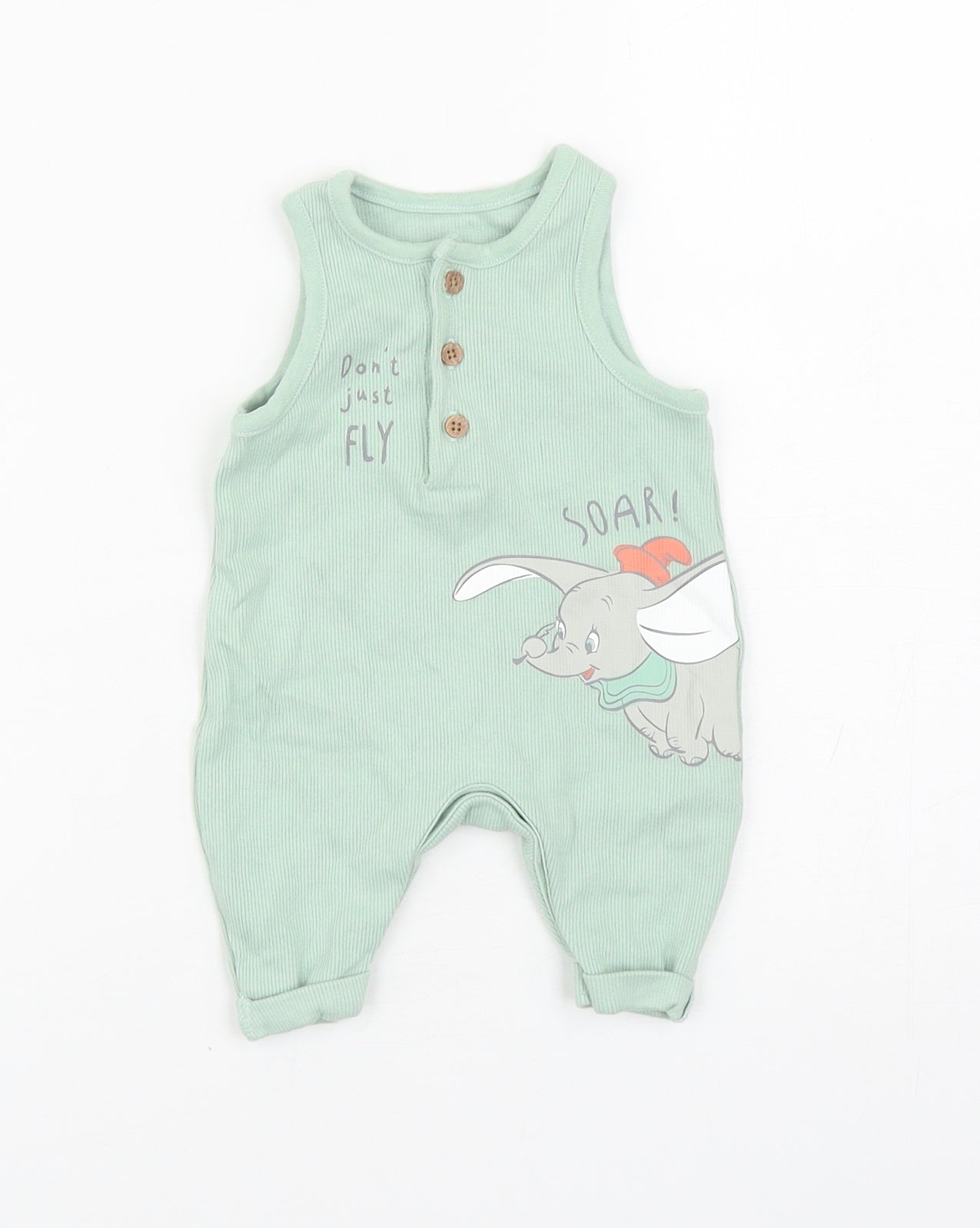 Nutmeg Baby Green Cotton Babygrow One-Piece Size 0-3 Months Snap - Dumbo