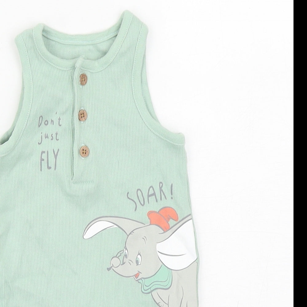 Nutmeg Baby Green Cotton Babygrow One-Piece Size 0-3 Months Snap - Dumbo