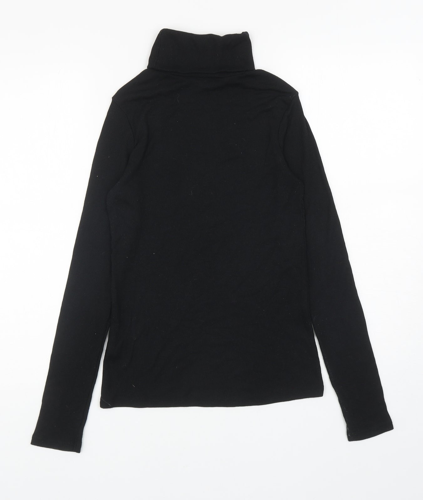 New Look Womens Black Polyester Basic T-Shirt Size 12 Roll Neck - Ribbed