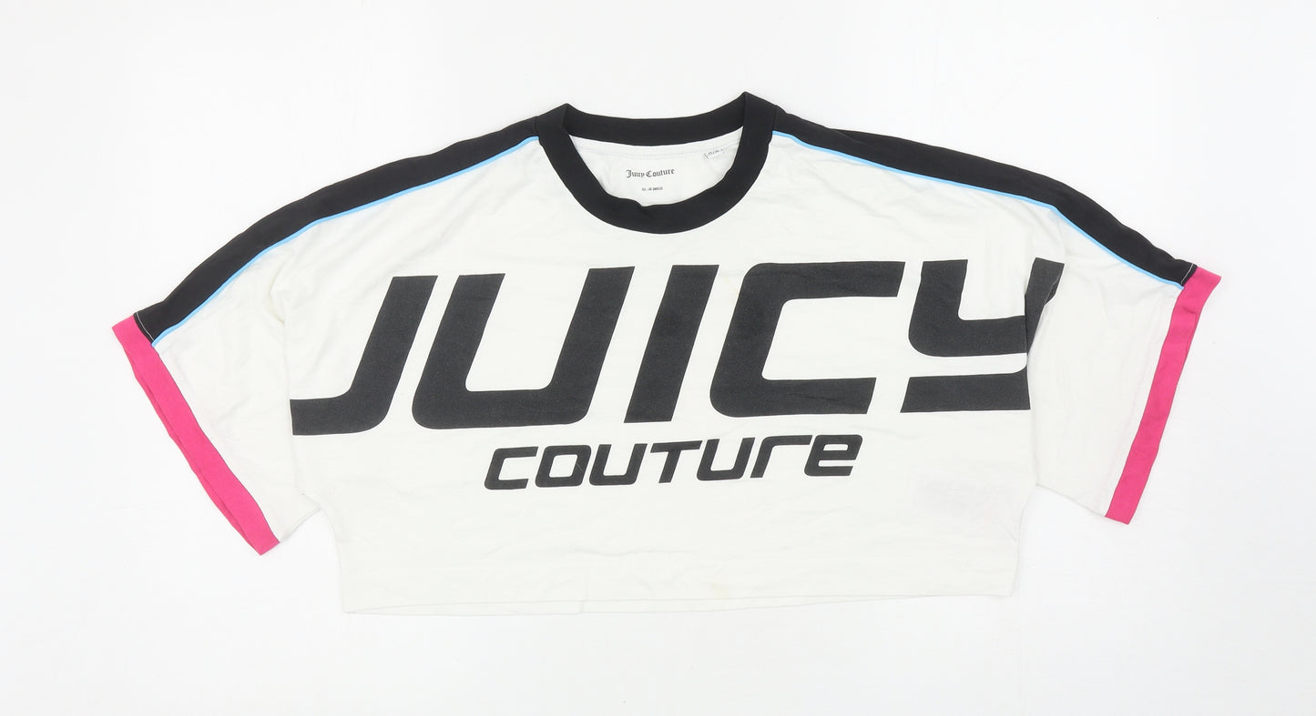 Juicy Couture Girls White Cotton Cropped T-Shirt Size 15-16 Years Round Neck Pullover - Juicy Couture