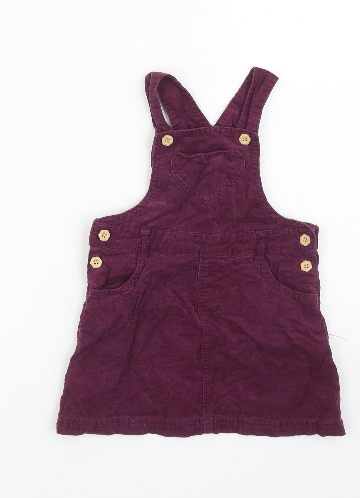 TU Girls Purple Cotton Pinafore/Dungaree Dress Size 18-24 Months Square Neck Button