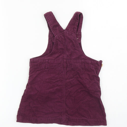 TU Girls Purple Cotton Pinafore/Dungaree Dress Size 18-24 Months Square Neck Button