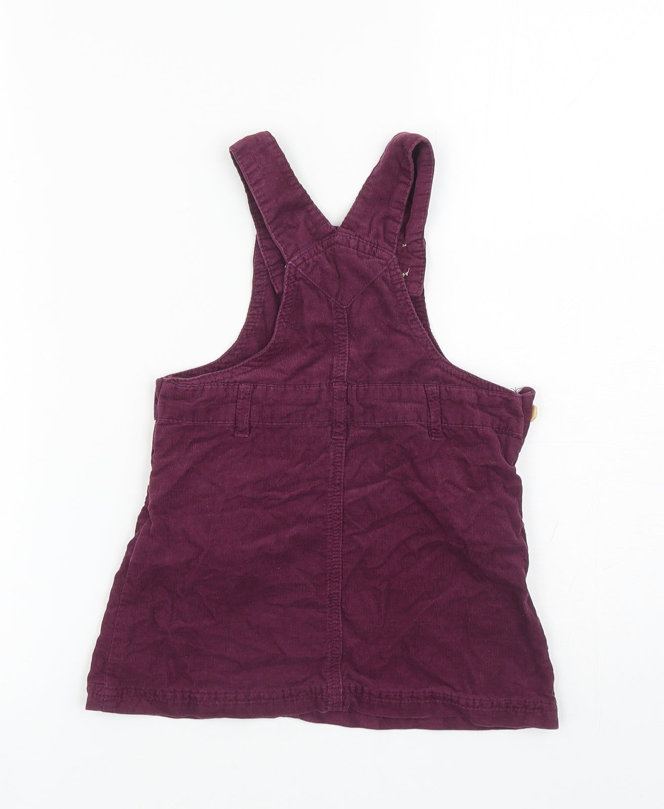 TU Girls Purple Cotton Pinafore/Dungaree Dress Size 18-24 Months Square Neck Button