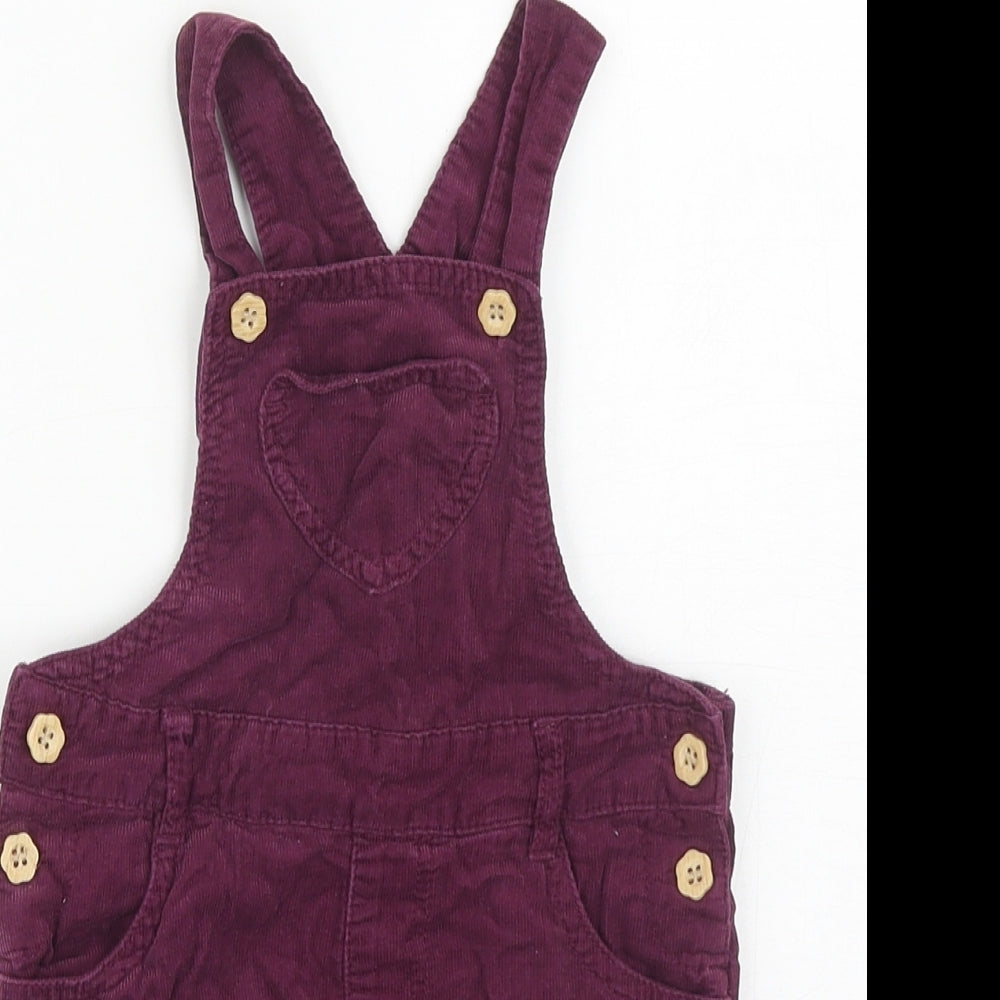 TU Girls Purple Cotton Pinafore/Dungaree Dress Size 18-24 Months Square Neck Button