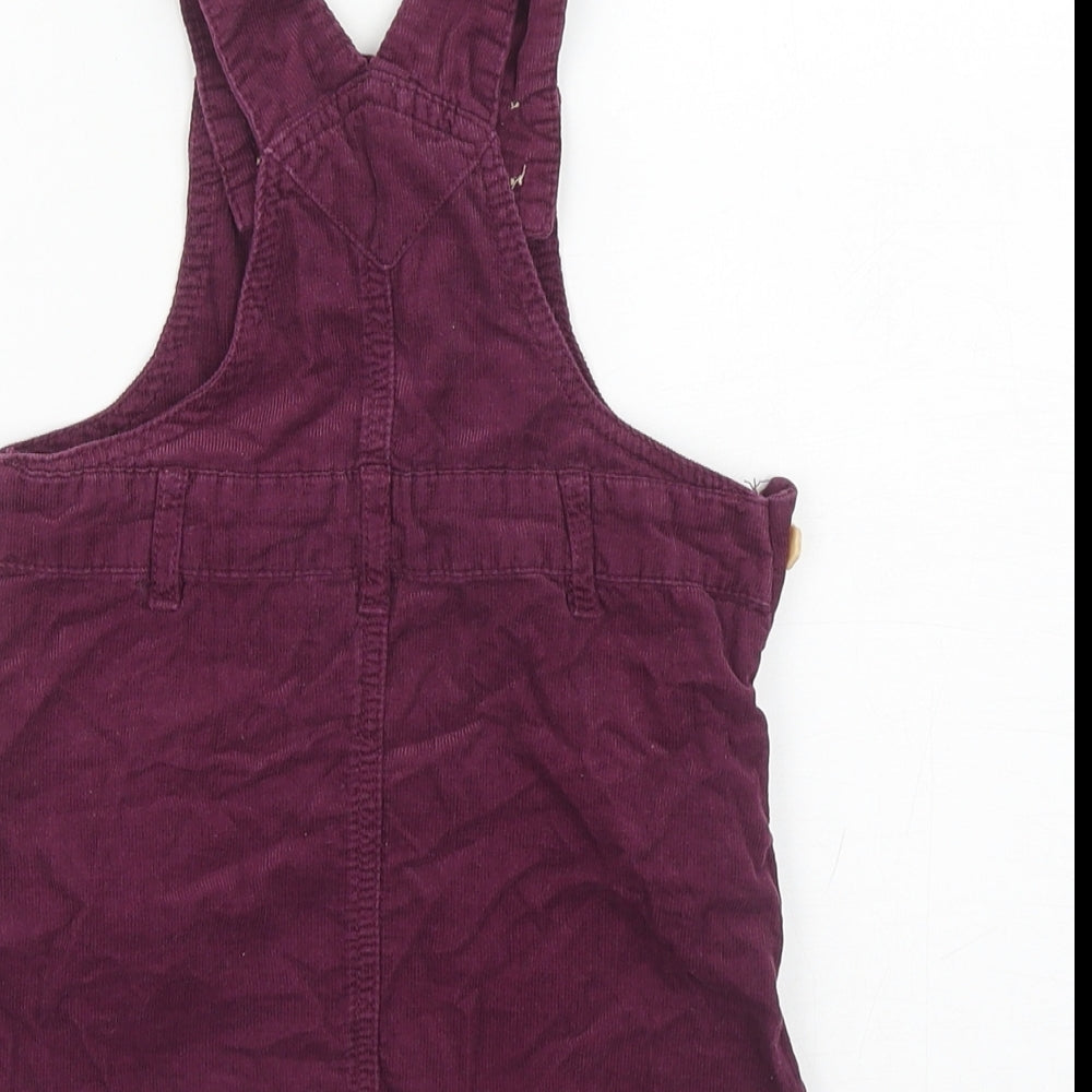 TU Girls Purple Cotton Pinafore/Dungaree Dress Size 18-24 Months Square Neck Button