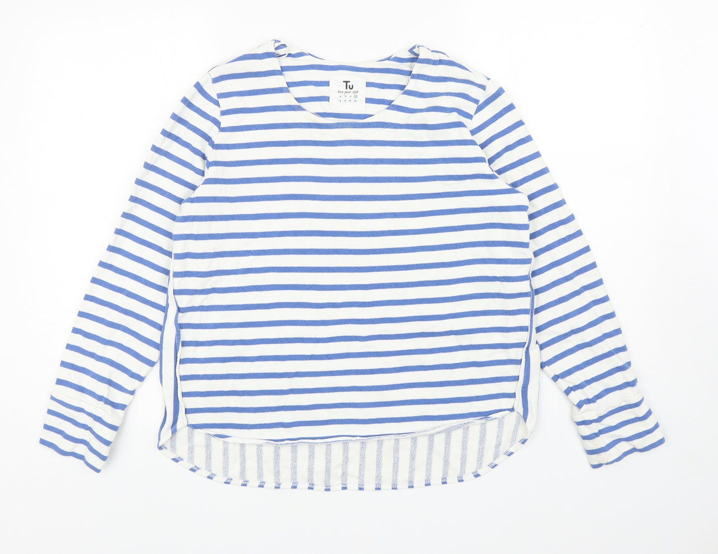 TU Womens Blue Striped Cotton Pullover Sweatshirt Size 14 Pullover
