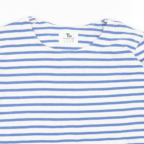 TU Womens Blue Striped Cotton Pullover Sweatshirt Size 14 Pullover