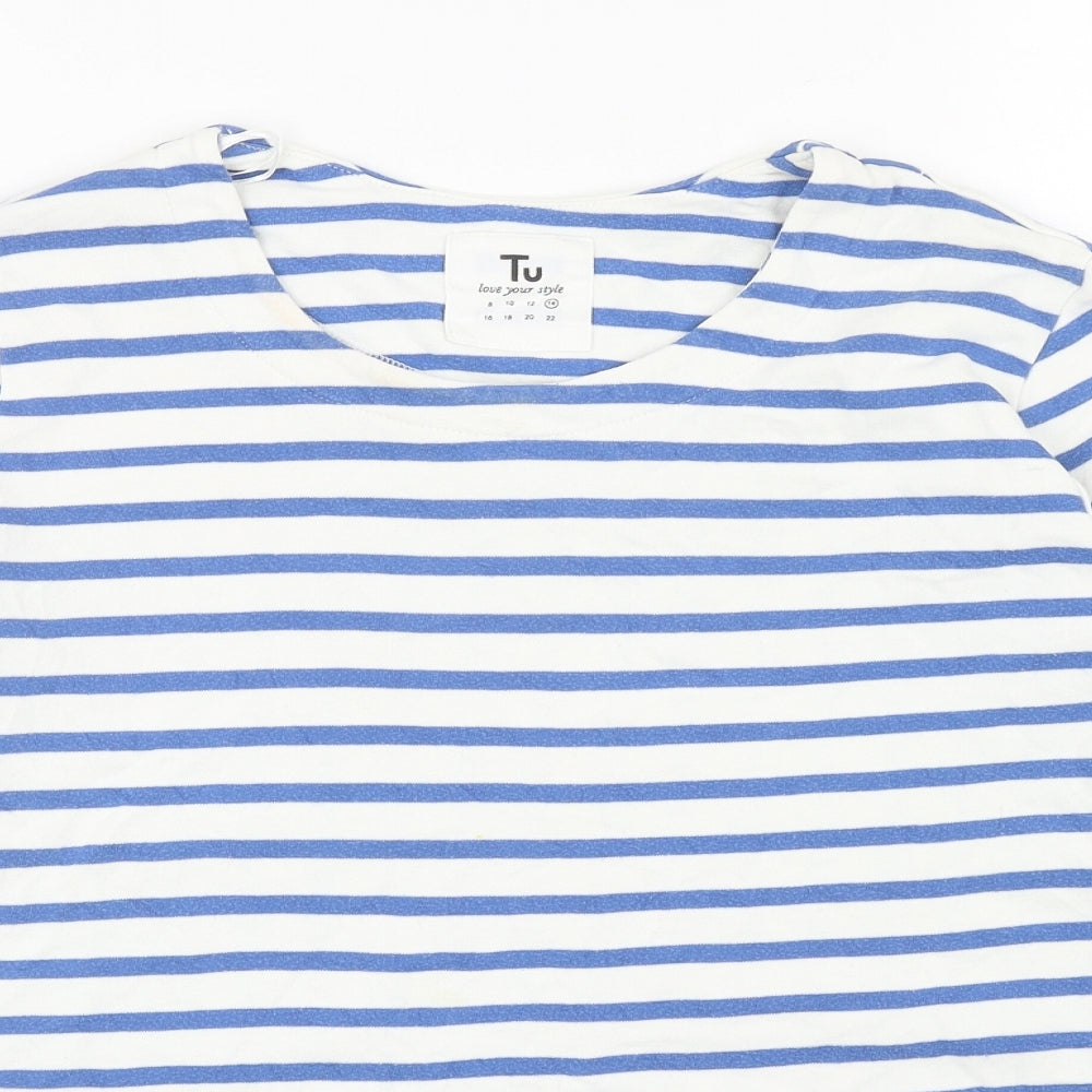 TU Womens Blue Striped Cotton Pullover Sweatshirt Size 14 Pullover