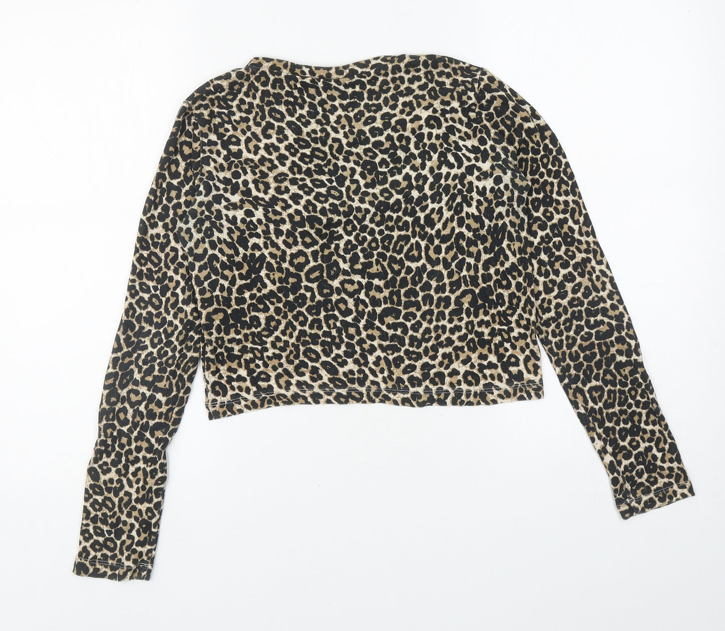 Zara Womens Brown Animal Print Viscose Cropped T-Shirt Size M Boat Neck - Leopard Print