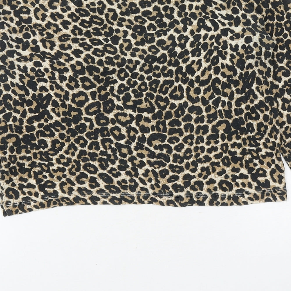 Zara Womens Brown Animal Print Viscose Cropped T-Shirt Size M Boat Neck - Leopard Print