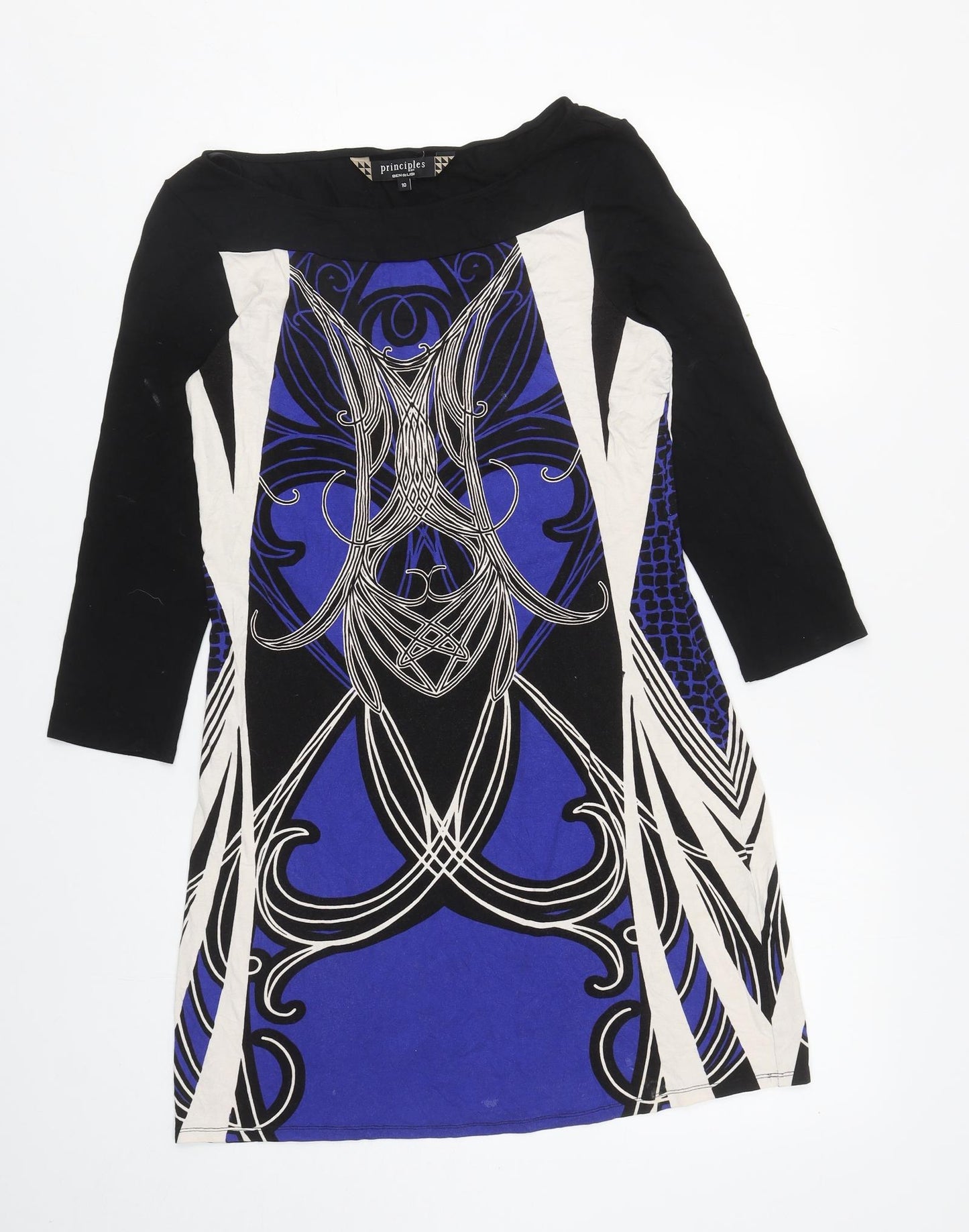 Principles Womens Multicoloured Geometric Viscose Tunic T-Shirt Size 10 Boat Neck