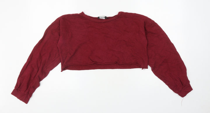 PRETTYLITTLETHING Womens Red Cotton Pullover Sweatshirt Size 8 Pullover - Cropped