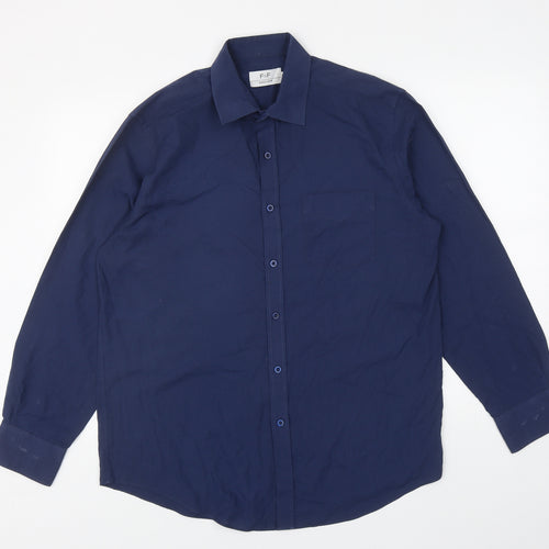 F&F Mens Blue Polyester Button-Up Size 42 Collared Button