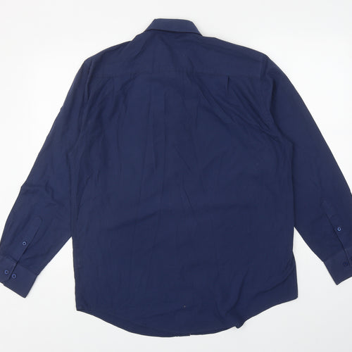 F&F Mens Blue Polyester Button-Up Size 42 Collared Button