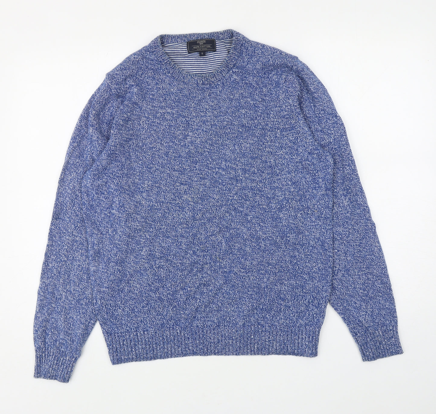 Atlantic Bay Mens Blue Round Neck Cotton Pullover Jumper Size S