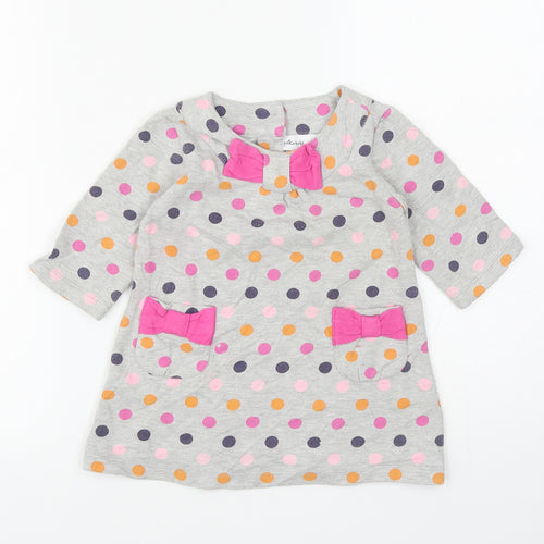Polkatots Girls Grey Spotted Cotton Shift Size 2 Years Scoop Neck Button