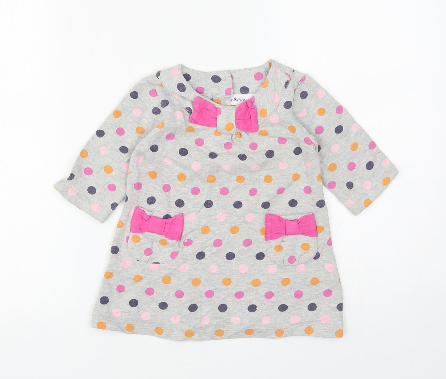 Polkatots Girls Grey Spotted Cotton Shift Size 2 Years Scoop Neck Button