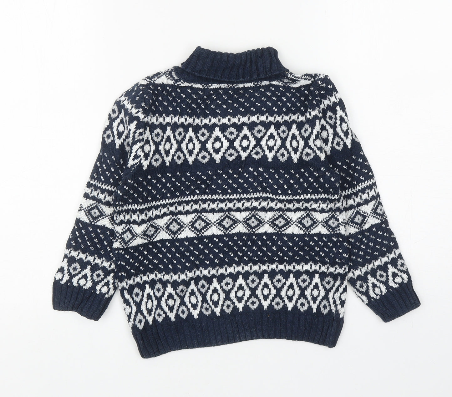 TU Boys Blue Collared Fair Isle Cotton Henley Jumper Size 3-4 Years Button