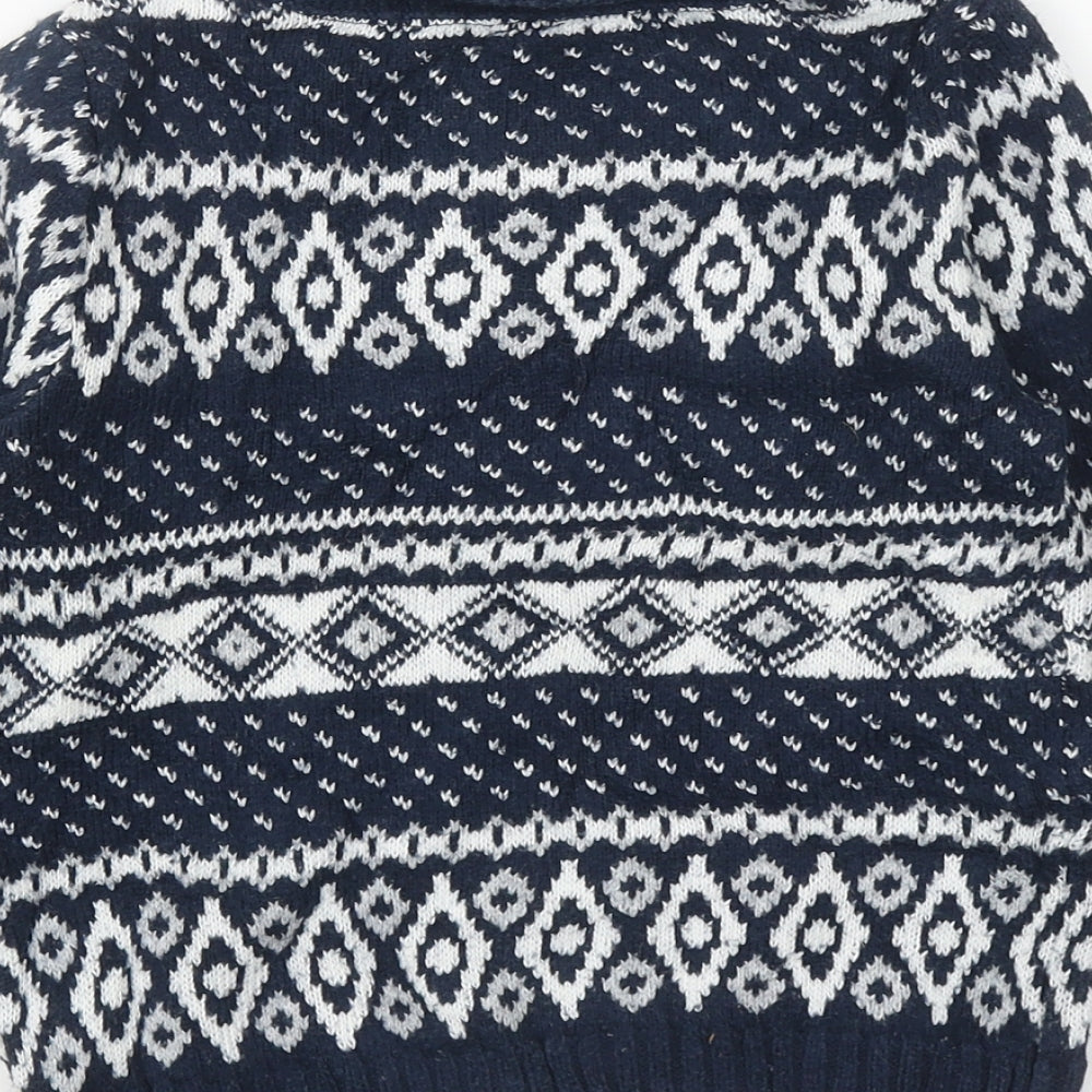 TU Boys Blue Collared Fair Isle Cotton Henley Jumper Size 3-4 Years Button