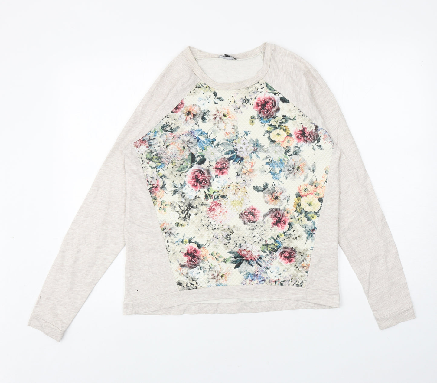 Warehouse Womens Beige Cotton Pullover Sweatshirt Size 10 Pullover - Flowers
