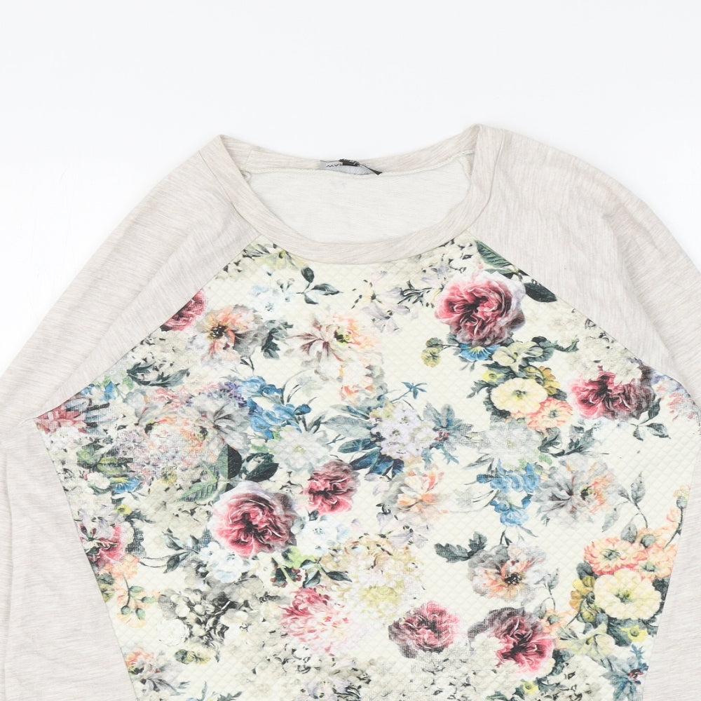 Warehouse Womens Beige Cotton Pullover Sweatshirt Size 10 Pullover - Flowers