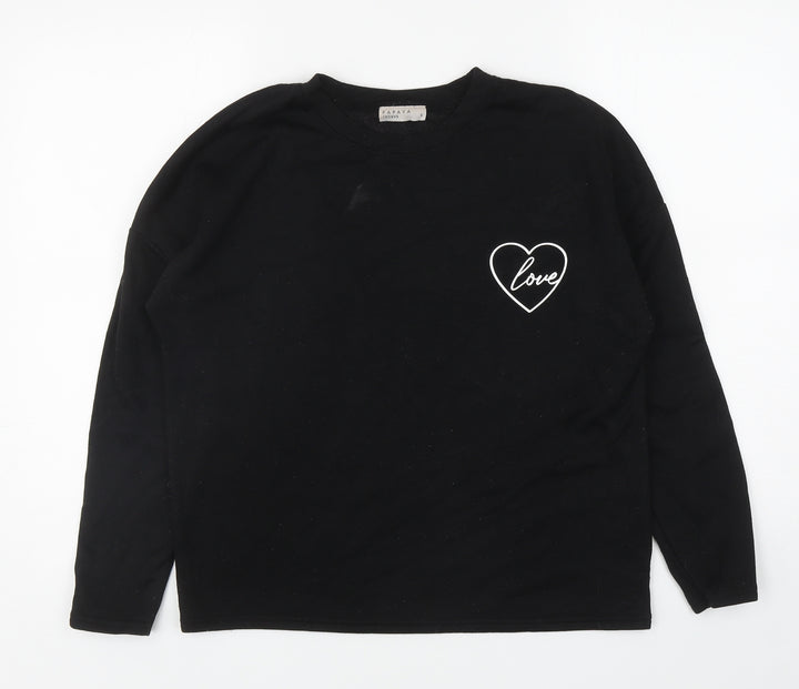 Papaya Womens Black Polyester Pullover Sweatshirt Size S Pullover - Love Heart
