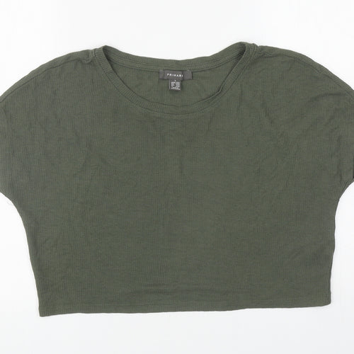 Primark Womens Green Polyester Cropped T-Shirt Size L Boat Neck