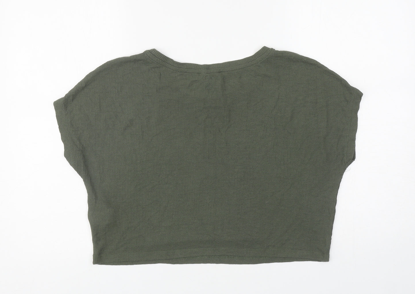 Primark Womens Green Polyester Cropped T-Shirt Size L Boat Neck