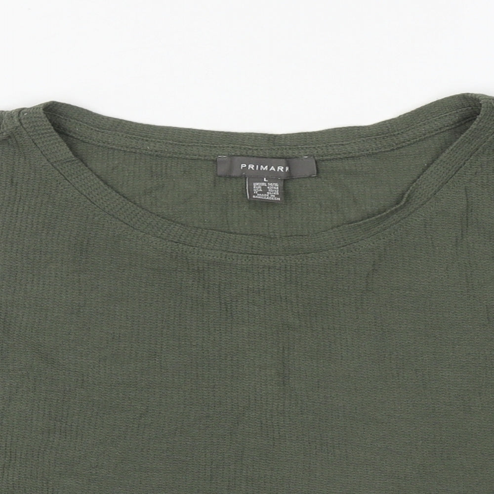 Primark Womens Green Polyester Cropped T-Shirt Size L Boat Neck