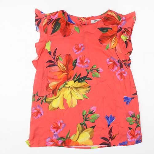 Matalan Womens Red Floral Polyester Basic T-Shirt Size 10 Round Neck
