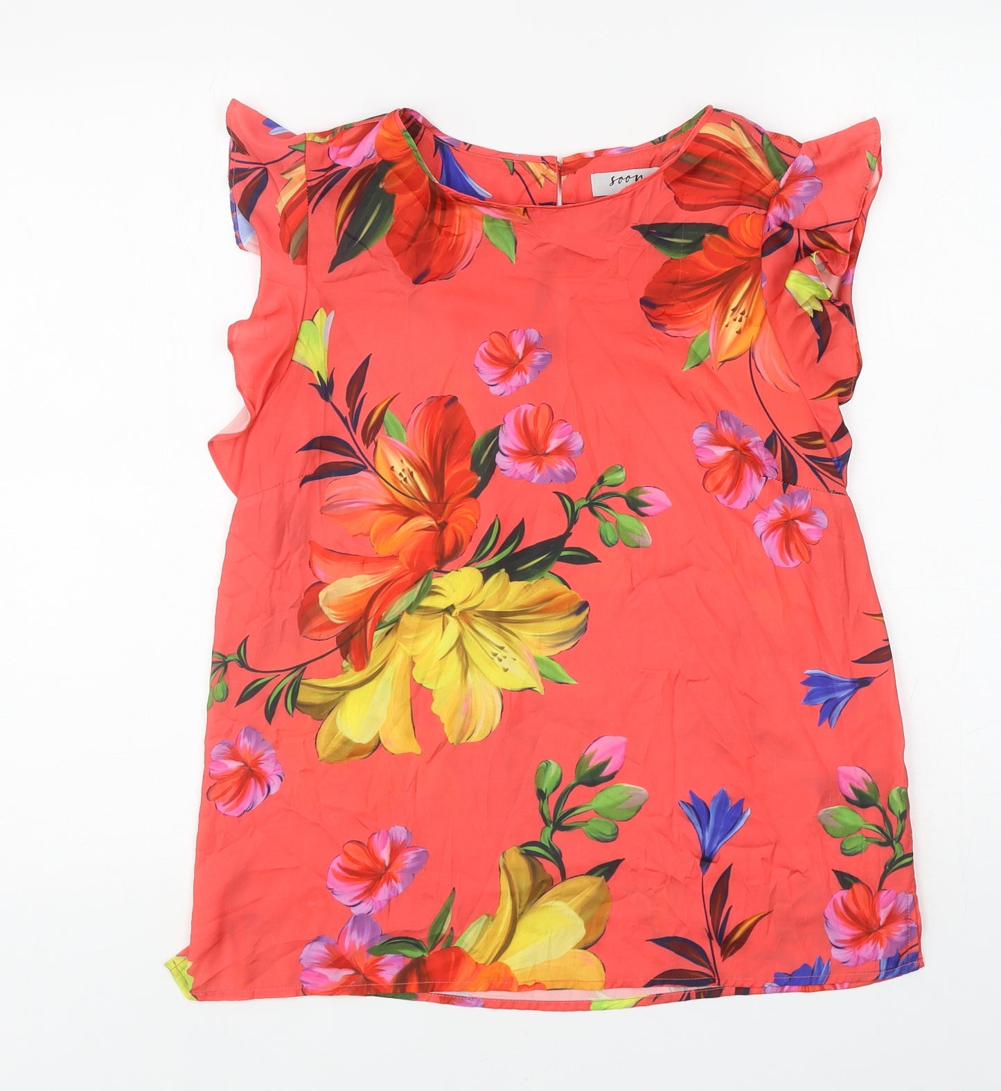 Matalan Womens Red Floral Polyester Basic T-Shirt Size 10 Round Neck