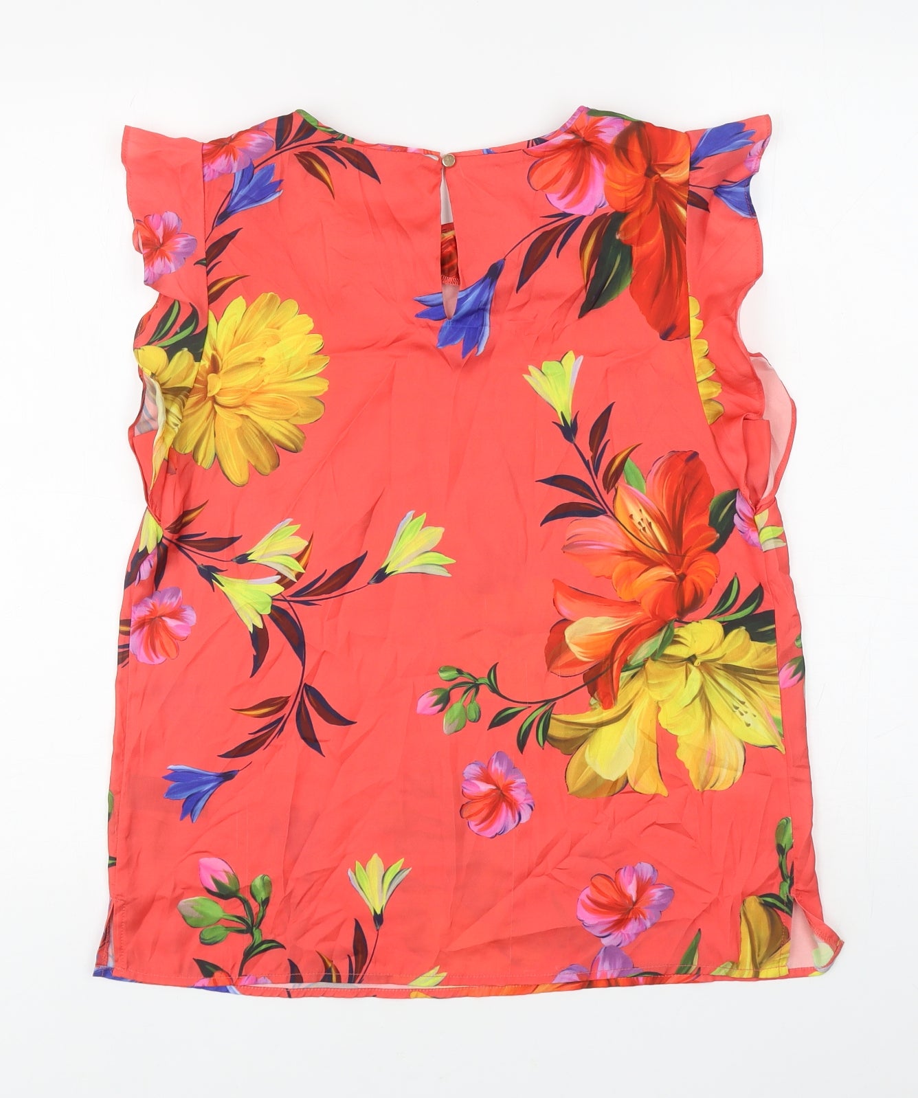 Matalan Womens Red Floral Polyester Basic T-Shirt Size 10 Round Neck