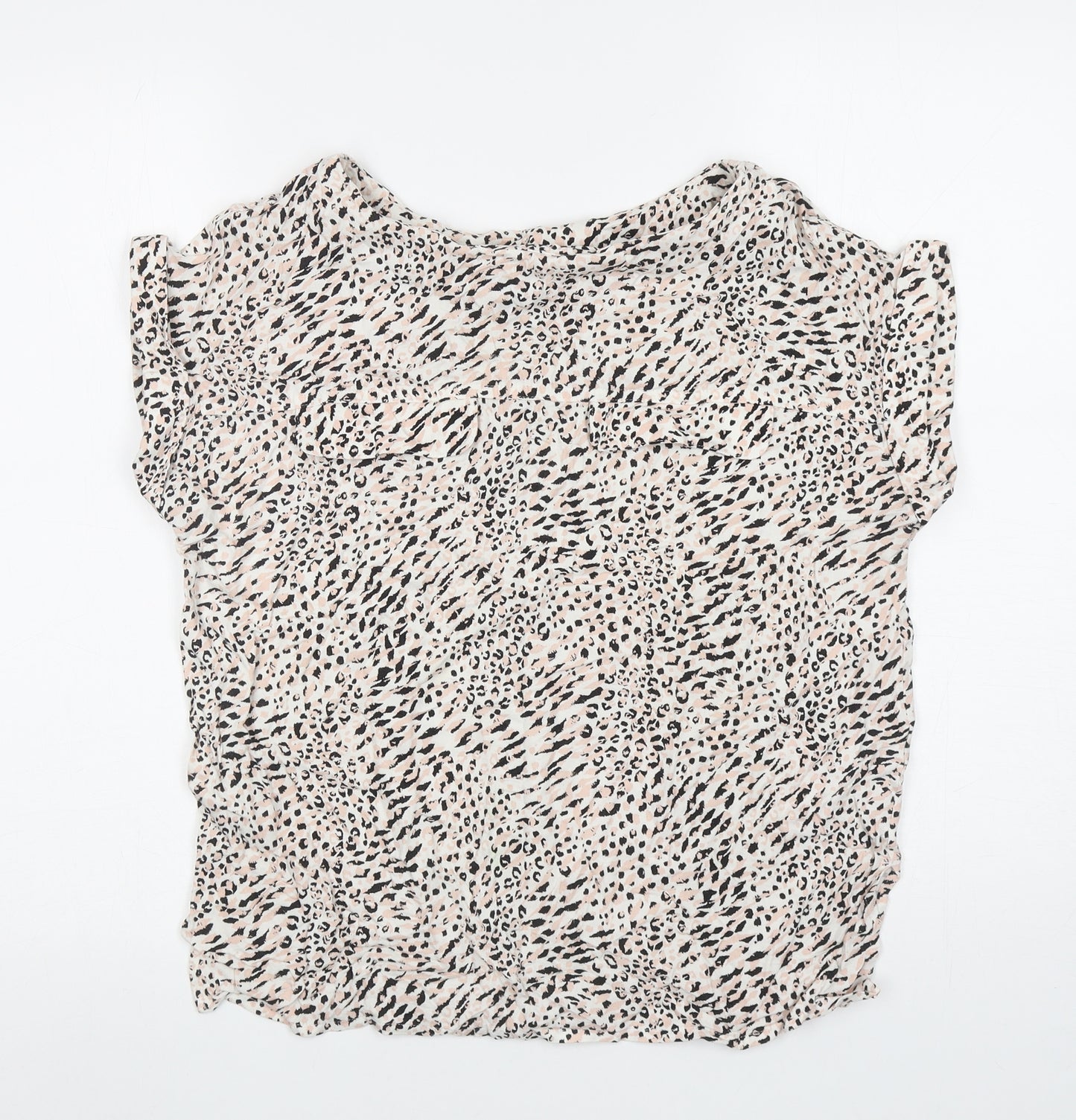 NEXT Womens Pink Animal Print Viscose Basic T-Shirt Size 12 Boat Neck
