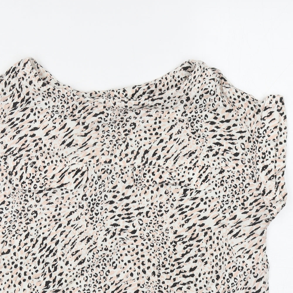 NEXT Womens Pink Animal Print Viscose Basic T-Shirt Size 12 Boat Neck