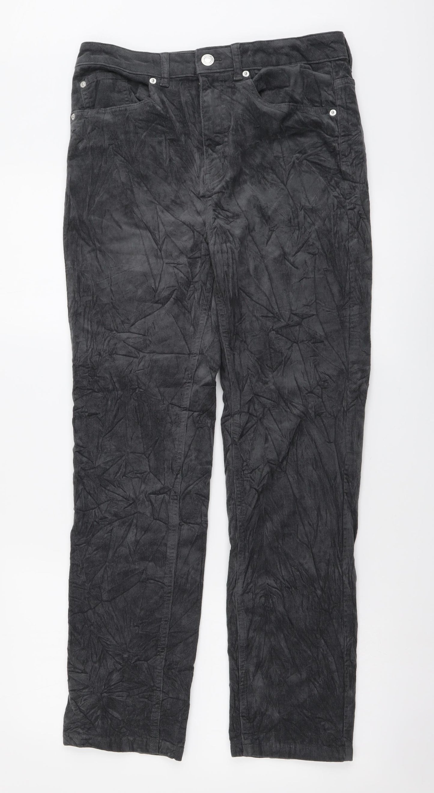Marks and Spencer Womens Grey Cotton Straight Jeans Size 12 L28 in Regular Button