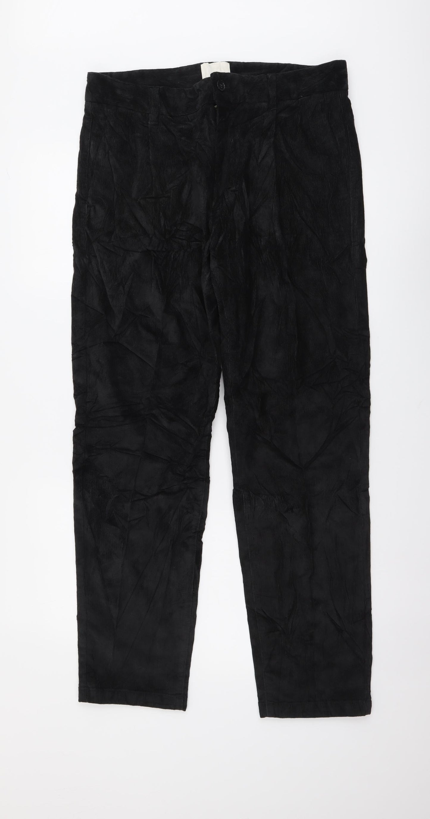 Marks and Spencer Mens Black Cotton Straight Jeans Size 34 in L31 in Regular Button