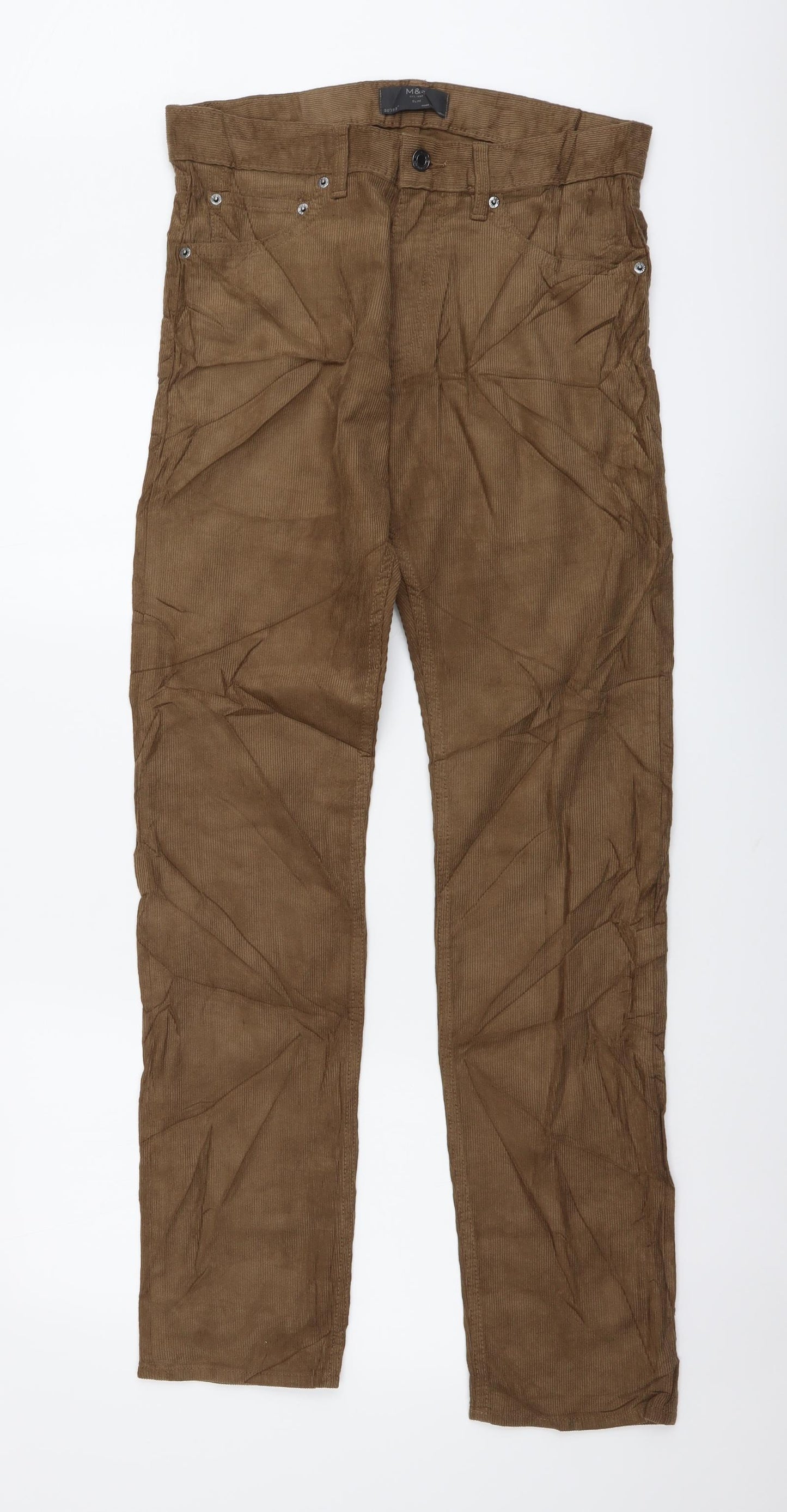 Marks and Spencer Mens Brown Cotton Straight Jeans Size 30 in L33 in Regular Button